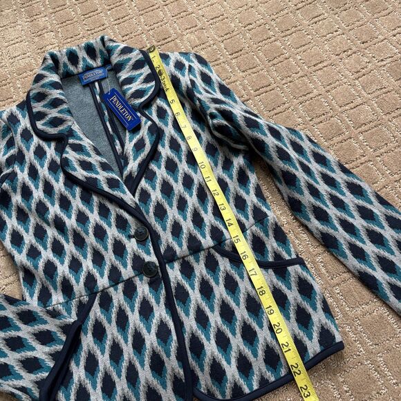Pendleton Blazer Women Petite Geometric Diamond Southwestern Tribal Cotton Soft - Picture 6 of 8